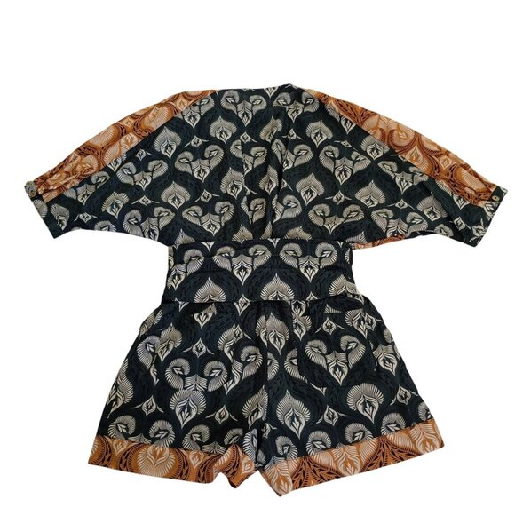 Agua Bendita Womens Boho Romper With Belt Peacock Feather Print Cotton Size M - Picture 7 of 11